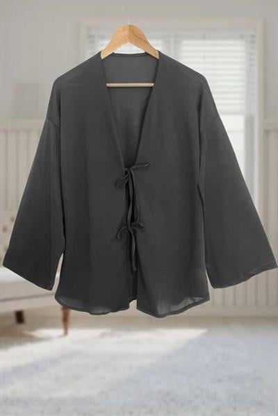 Füme Önü Bağlamalı Kimono Tunik / Likralı Yazlık Kumaş