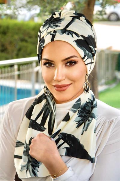 Füme Yaprak Desenli Atkılı Bone