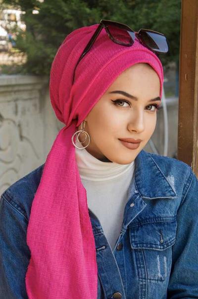 Fuşya Krinkıl Atkılı Bone