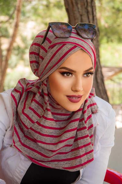 Gri Bordo Desenli Çapraz Bantı Medium Size - Hazır Şal