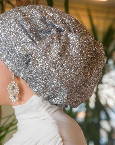 Gümüş Simli Çağla Abiye Hazır Türban