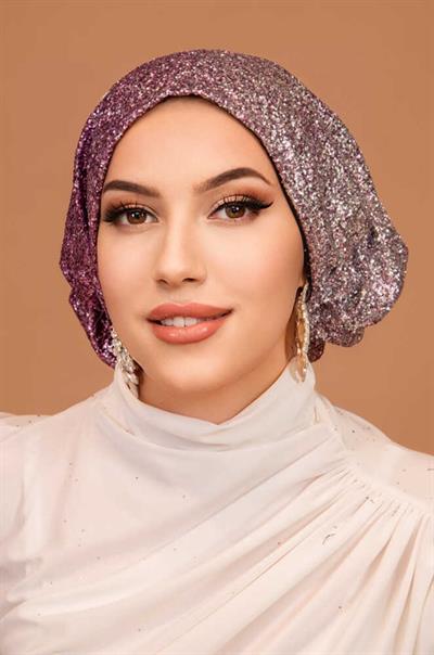 Gümüş Vişne Simli Çağla Abiye Hazır Türban Bone