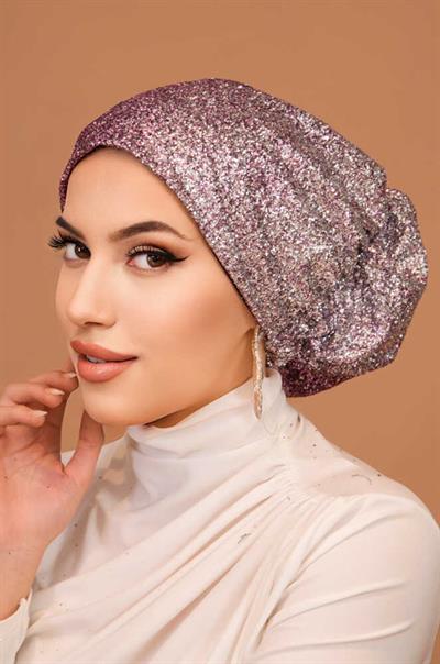 Gümüş Vişne Simli Çağla Abiye Hazır Türban Bone