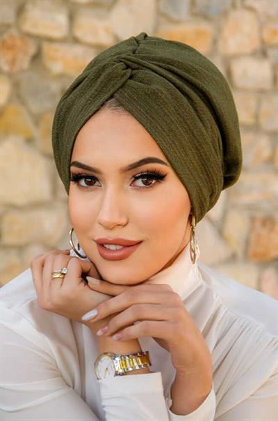 Haki Işıltılı Hazır Burgu Düğüm Bone