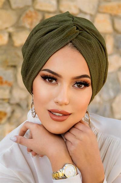 Haki Işıltılı Hazır Burgu Düğüm Bone