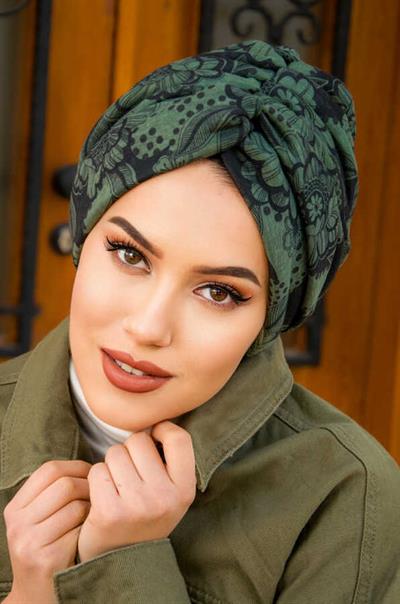 Haki Siyah Desen Burgu Model Dolgulu Bone