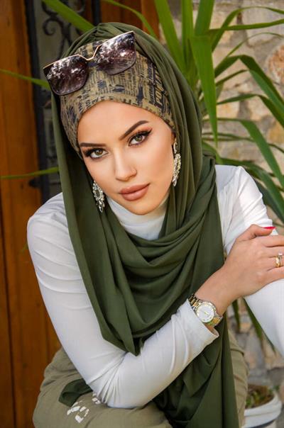 Haki Yazı Desenli Bone Hazır Şal