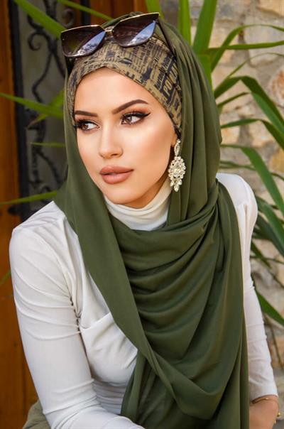 Haki Yazı Desenli Bone Hazır Şal