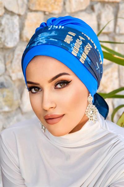 İndigo Mavi Puan Desen Bantlı Bone