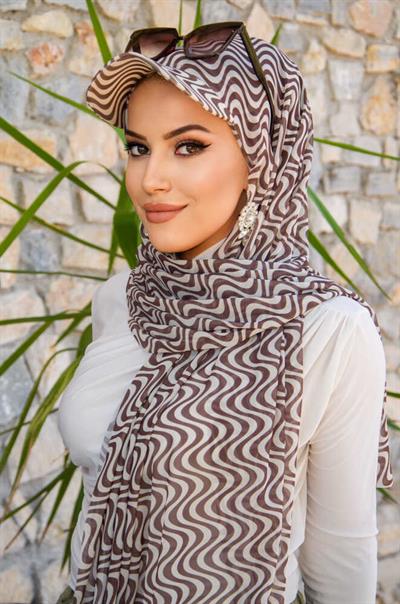Kahve Helezon Desen Kepli Bandana Şapka Şal