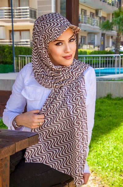 Kahve Helezon Desen Kepli Bandana Şapka Şal