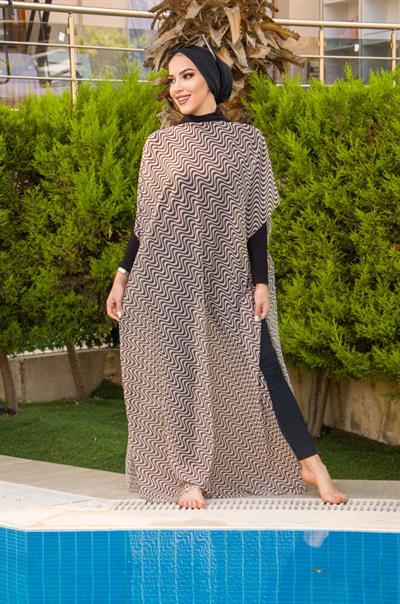 Kahve Helezon Desenli Tesettür Pareo