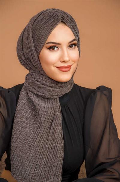 Kahve Simli Piliseli Kelebek Model Büzgülü Abiye Bone Şal