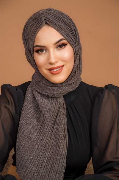 Kahve Simli Piliseli Kelebek Model Büzgülü Abiye Bone Şal