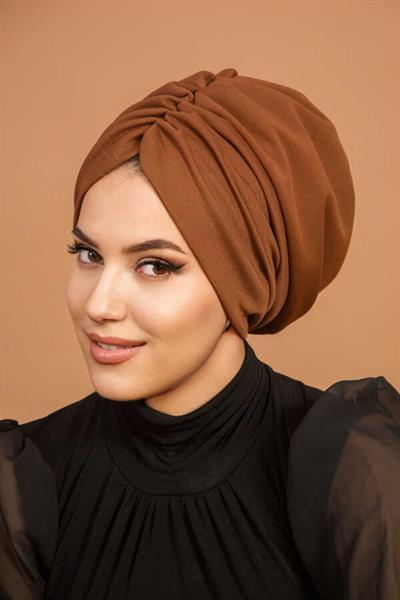 Karamel Hazır Dolgulu Büzgülü  Bone