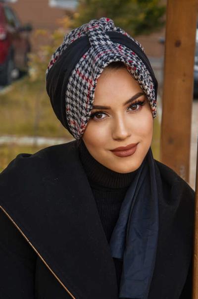 Kazayağı Bordo Fularlı Kaşe Şapkalı Bone