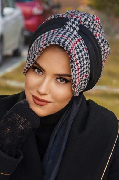 Kazayağı Bordo Fularlı Kaşe Şapkalı Bone