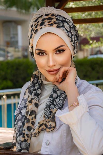 Kemik Leopar Desen Fularlı Bone