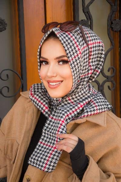 Kırmızı Kazayağı Kaşe Kışlık Hazır Eşarp