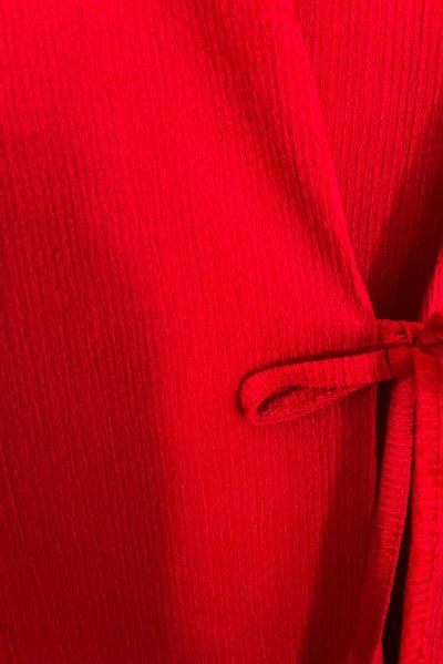 Kırmızı Önü Bağlamalı Kimono Tunik / Likralı Bürümcük Kumaş