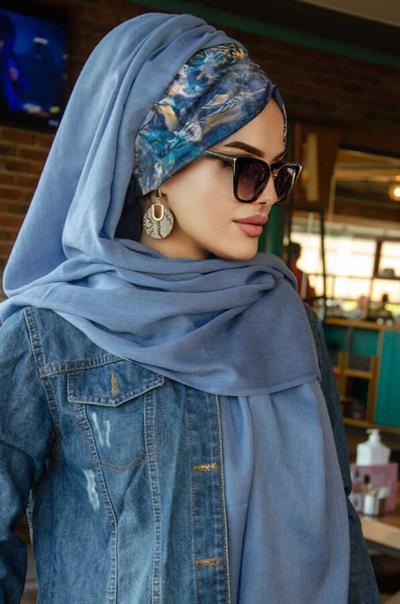 Kot Mavi Çiçek Desen Hazır Şal