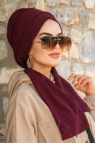 Koyu Bordo Krinkıl Atkılı Bone