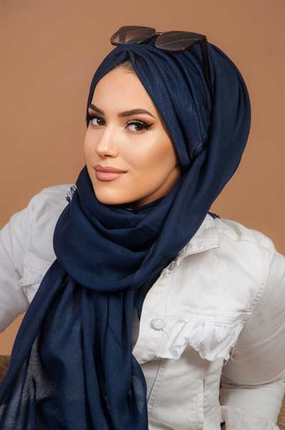 Lacivert  Büzgülü Hazır Şal