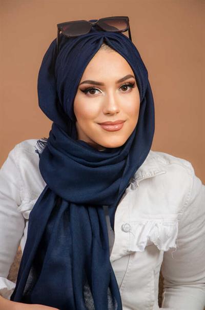 Lacivert  Büzgülü Hazır Şal