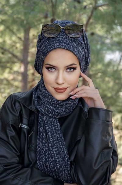 Lacivert Çizgili Tesettür Bere