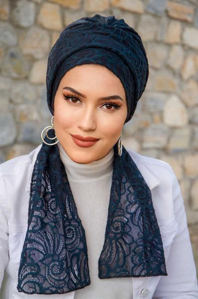 Lacivert Dantel Atkılı Bone