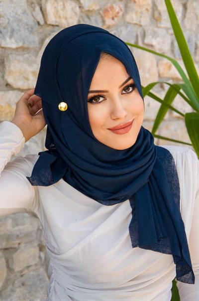 Lacivert Düğmeli Double Şal