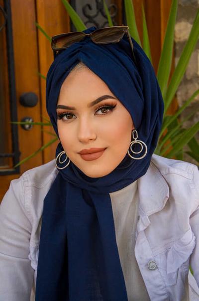 Lacivert Kelebek Model Büzgülü Bone Şal