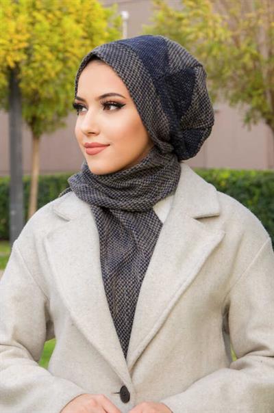 Lacivert Vizon Garnili Tesettür Bere