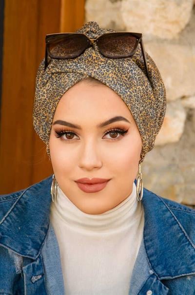 Leopar Desen Çapraz Bantlı Dolgulu Bone