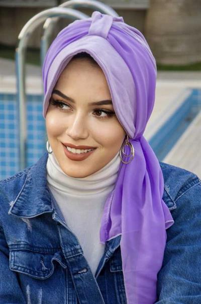 Lila Fularlı Şapka Bone