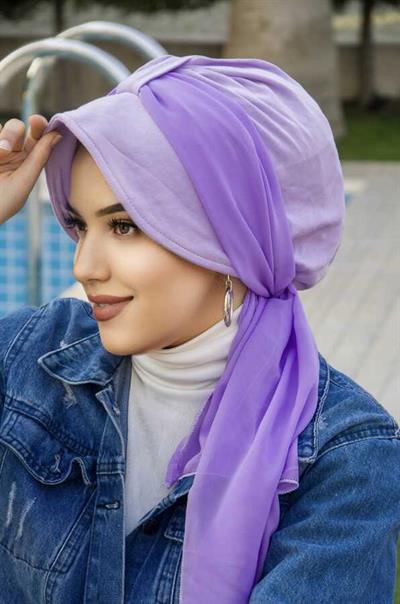 Lila Fularlı Şapka Bone