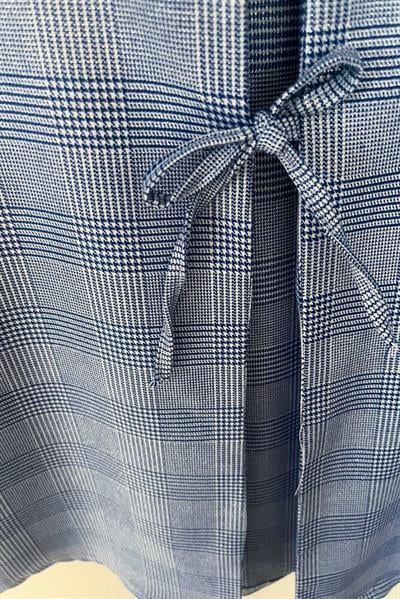 Mavi Ekose Önü Bağlamalı Kimono Tunik / 85 CM BOY