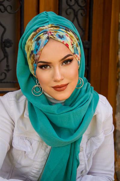 Mint Fulya Çiçek Desen Hazır Şal