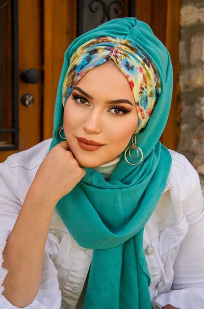 Mint Fulya Çiçek Desen Hazır Şal