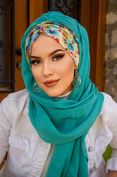 Mint Fulya Çiçek Desen Hazır Şal
