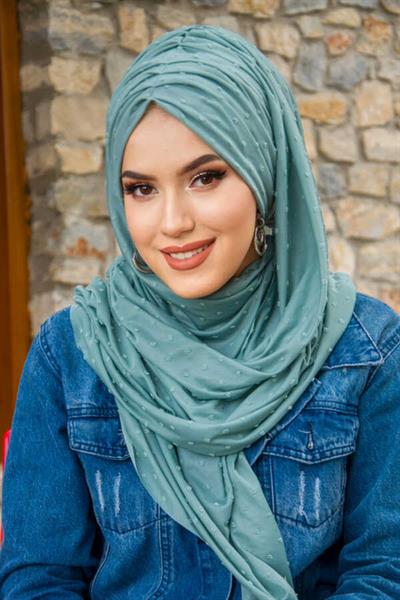 Mint Ponpon Hazır Şal