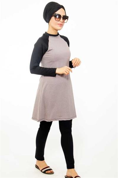 Orkide Gri Siyah Spor Desenli Tesettür Mayo