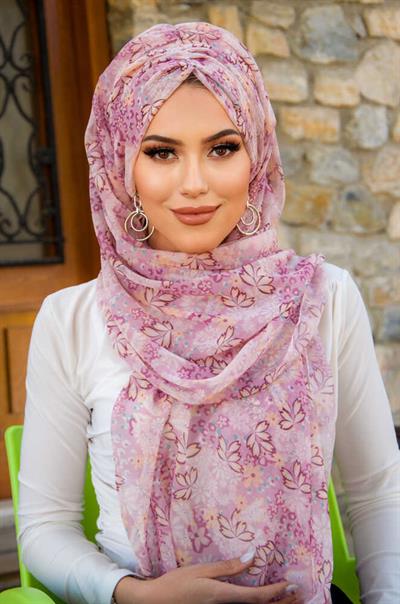 Pudra Bahar Çiçek Desen Hazır Şal
