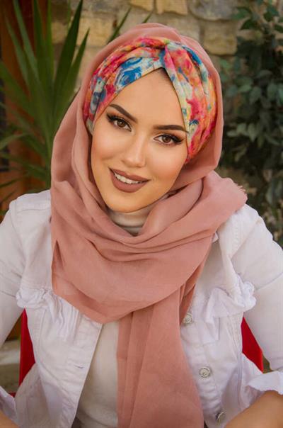 Pudra Gül Desen Burgu Hazır  Şal
