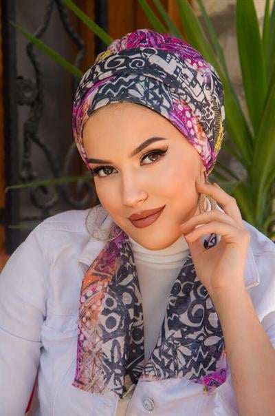 Pudra Lacivert Desenli Atkılı Bone