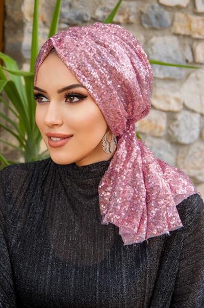 Pudra Payetli Abiye Tokalı Bone