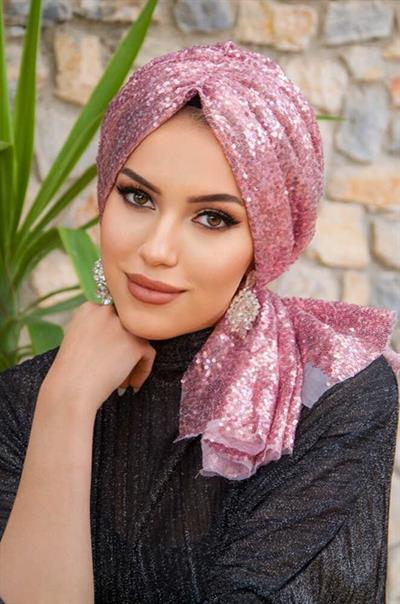 Pudra Payetli Abiye Tokalı Bone