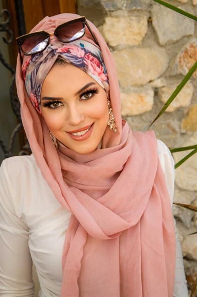 Pudra Turkuaz Çiçek Desen Hazır Şal