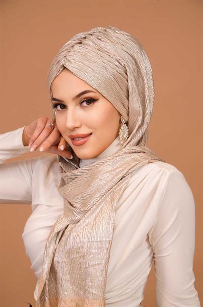 Rose Gold Piliseli Kelebek Model Büzgülü Bone Şal