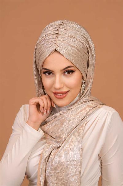 Rose Gold Piliseli Kelebek Model Büzgülü Bone Şal